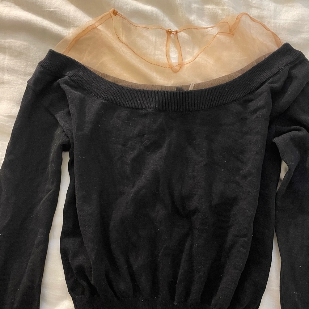 Black Crew Neck Sweater with Mesh Top